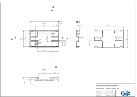 Obudowa modułowa na szynę DIN ZD1003J, 90 × 53,7 × 65,2 mm, ABS, szara, Kradex