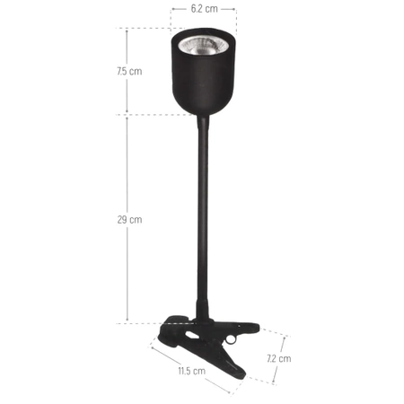 Lampka LED z klipsem czarna, 4W, 320lm, zasilanie 230V