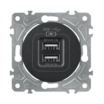 Gniazdo USB 2x 5V/2A, czarne, OVAL Electromalt
