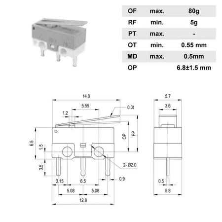 Przełącznik krańcowy ON-(ON) 1A (mikroprzełącznik)