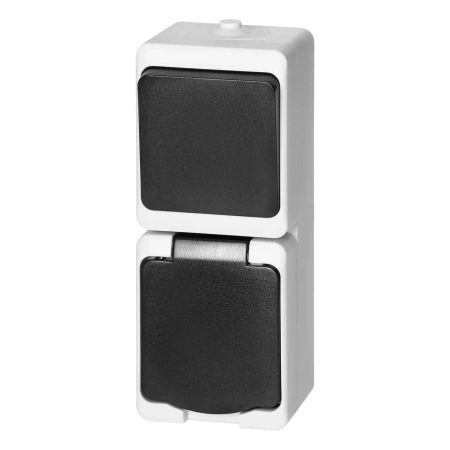 Zestaw gniazdo Schuko + włącznik jednobiegunowy ORNO AQUATIC MINI IP54 16A 230V natynkowy biało-czarny