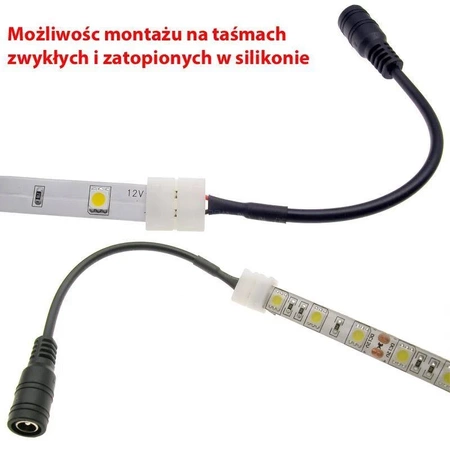 Złączka typu gniazdo 2.1/5.5-przewód/zacisk 10mm do taśm jednokolorowych