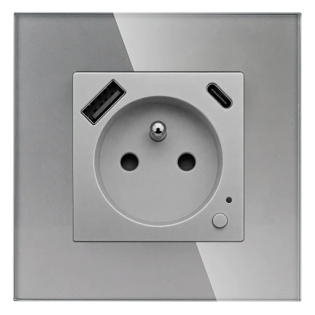 Gniazdo elektryczne z uziemieniem z USB A+C 20W z pomiarem energii (watomierz) ZigBee grafitowe podtynkowe z ramką szklaną - TAWOIA Smart Home