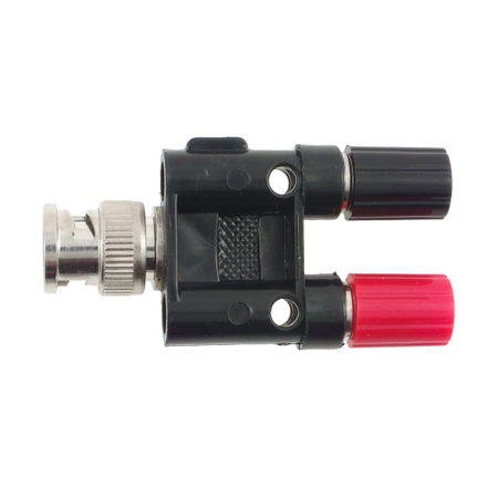 Przejście, adapter: wtyk BNC 50 na 2x gniazdo laboratoryjne (banan) 4mm