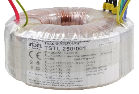 Transformator toroidalny lampowy TSTL 250/001, 250VA, 0-275-330V + 50V + 2 × 6,3V + 6,3V, Indel