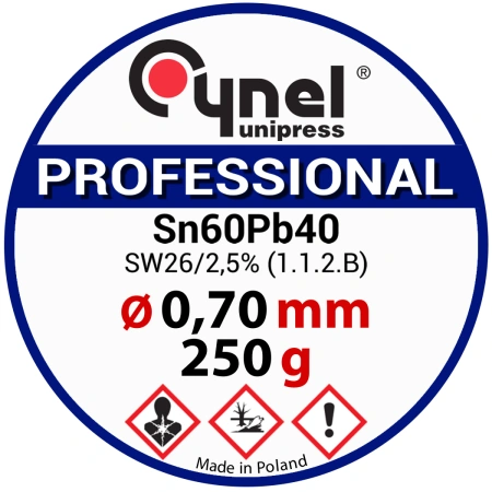 Cyna lutownicza z topnikiem SW26 - 0.7mm - spoiwo Sn60Pb40 Cynel 250g
