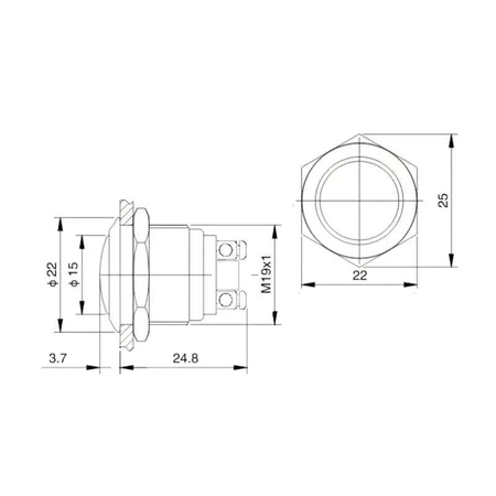 Przycisk PBW-19BS wandaloodporny monostabilny 2A 250V klawisz wypukły
