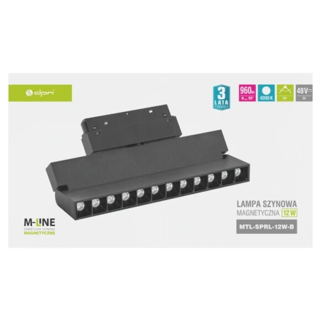 Reflektor szynowy magnetyczny liniowy regulowany 12W 960lm 4000K czarny M-LINE