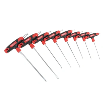 Klucze Torx Security z rękojeścią T T10–T50, zestaw 8 szt., stal Cr-V, AMIO-04827