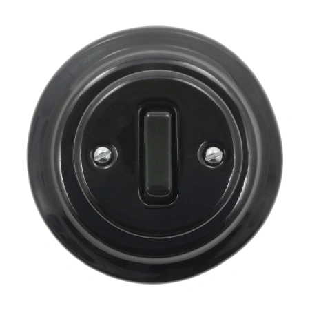 Włącznik światła pojedynczy ceramiczny, okrągły z ramką, podtynkowy czarny Ceramic Loft