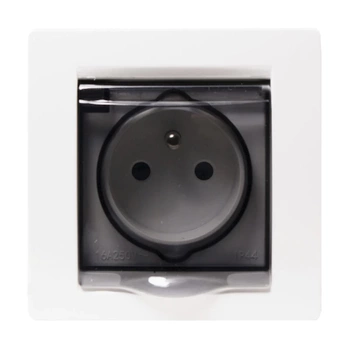 Gniazdo elektryczne bryzgoszczelne IP44 z klapką, montaż podtynkowy, biała ramka Soul OVA1013W