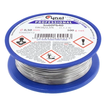 Cyna lutownicza z topnikiem SW26 - 0.5mm - spoiwo Sn60Pb40 Cynel 100g
