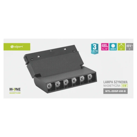 Reflektor szynowy magnetyczny liniowy regulowany 6W 480lm 4000K czarny M-LINE