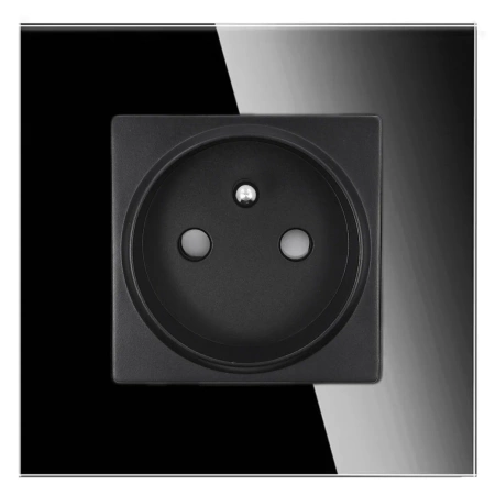 Gniazdo elektryczne pojedyncze z bolcem - szklana ramka - czarne - Tawoia Glass
