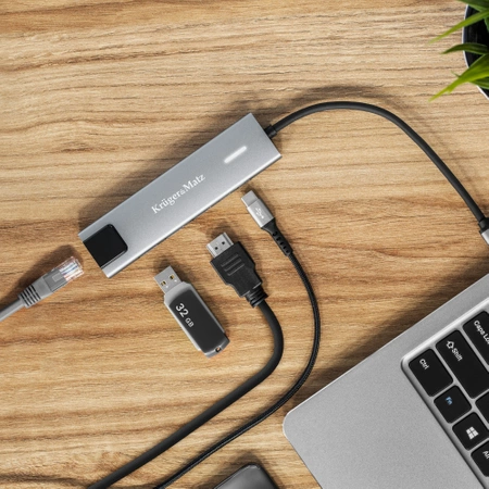 Adapter USB-C na HDMI, 2x USB3.0, 2x USB typu C, RJ45, Kruger&Matz