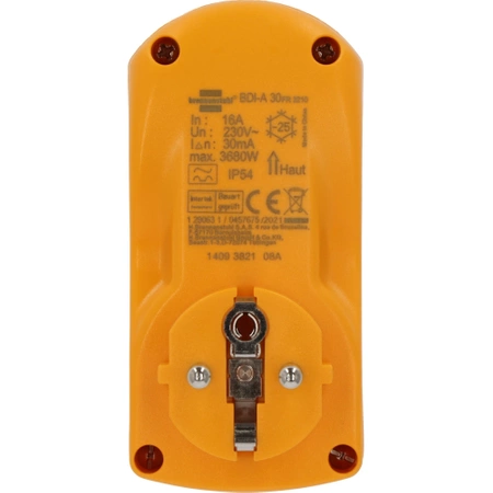 Przejściówka z wyłącznikiem różnicowoprądowym wtyk - gniazdo 230V 16A IP54