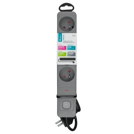 Listwa zasilająca 4 gniazda z wyłącznikiem FMP4015G DPM, zabezpieczenie przeciążeniowe, 1,5 m, szara