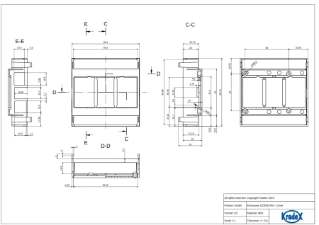 Obudowa modułowa na szynę DIN ZD3005 PI4J, 90 × 89,4 × 33,3 mm, ABS V0, Kradex