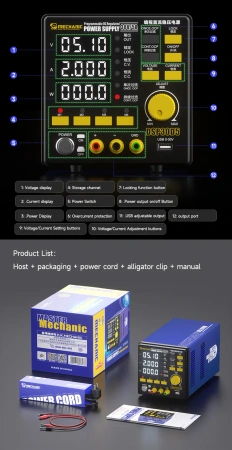 Zasilacz laboratoryjny DSP30D5, 0–30 V / 0–5 A, 150 W, tryby CV i CC, Mechanic