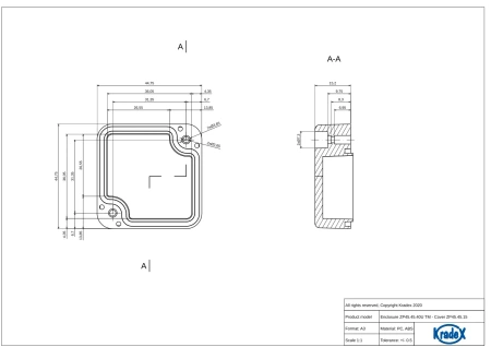 Obudowa hermetyczna z uchem ZP45.45.40 jasnoszara ABS