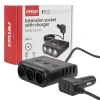 Rozgałęziacz zapalniczki samochodowej 12/24V – 3 gniazda + 4x USB-A, 180W, wyświetlacz LED, ON/OFF, AMiO 04835