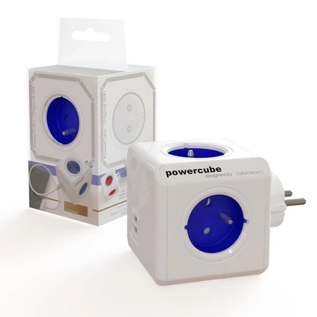 PowerCube Original USB, rozgałęźnik 4 gniazda + 2x USB, niebieski