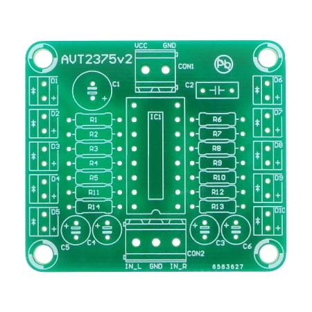 Wskaźnik wysterowania stereo 2×5 LED do audio - PCB do projektu AVT 2375