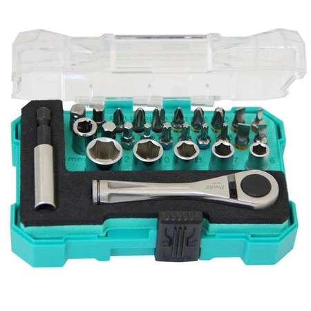 Zestaw bitów i kluczy nasadowych 27szt z grzechotką, Proskit SD-2318M