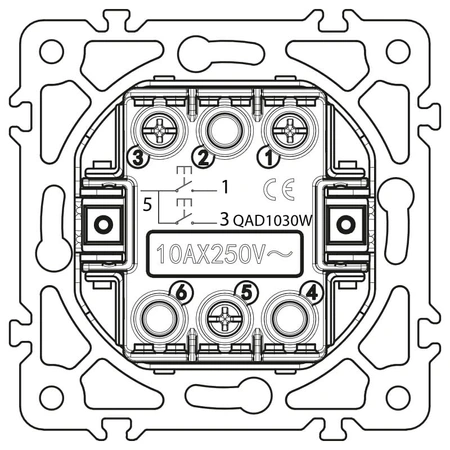 Włącznik żaluzjowy, kwadratowy, biały, podtynkowy, moduł bez ramki, 10 A, QUAD