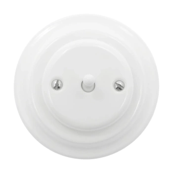 Włącznik światła schodowy dźwigniowy ceramiczny, okrągły z ramką, podtynkowy biały Ceramic Loft