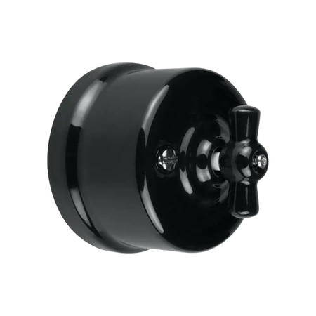 Włącznik światła schodowy obrotowy z ramką, ceramiczny, montaż natynkowy, kolor czarny Ceramic Loft