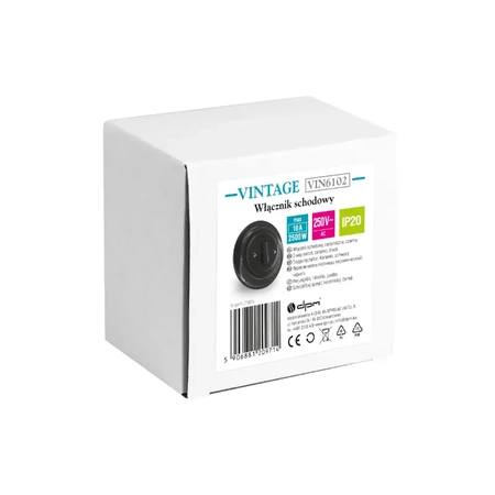 Włącznik światła schodowy z ramką, ceramiczny, montaż podtynkowy, kolor czarny Ceramic Loft