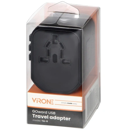 Adapter podróżny Virone TA6 Go World USB - Adapter turystyczny do gniazdek USA UK EU AUS 2×USB 2,4A czarny