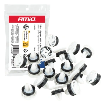Spinki tapicerskie z gumową uszczelką do boczków drzwi, otwór 9 mm, łeb 20 mm, białe, 20 szt. - AMiO 05029