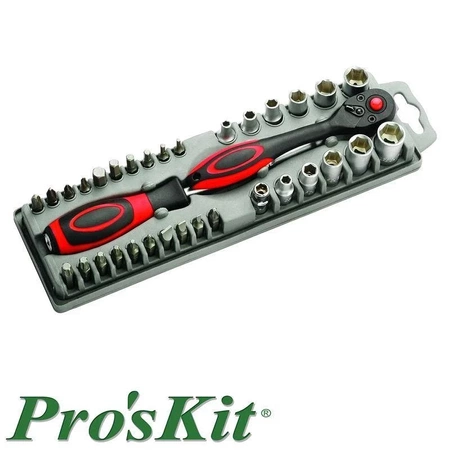 Zestaw bitów 1/4 i kluczy nasadowych 35szt z grzechotką, Proskit SD-2307M