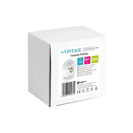 Gniazdo elektryczne Schuko z ramką, ceramiczne, montaż podtynkowy, kolor biały Ceramic Loft