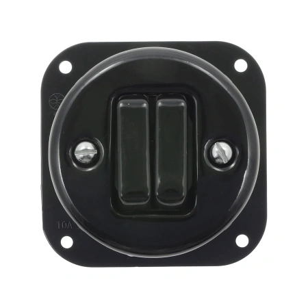 Włącznik światła podwójny ceramiczny, okrągły z ramką, podtynkowy czarny Ceramic Loft