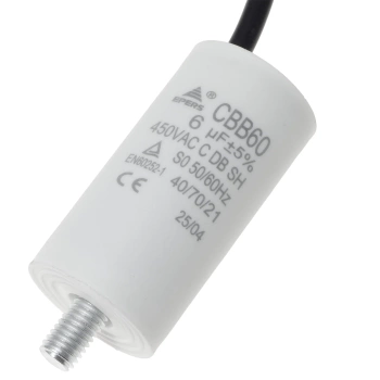 Kondensator rozruchowy do silnika 6µF 450VAC, CBB60, przewody 15 cm, Ø30 × 57 mm, EPERS