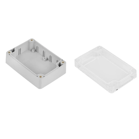 Obudowa 70x105, h=40mm, przezroczysta/jasnoszara z tulejkami mosiężnymi i uszczelką, Z128