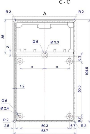 Obudowa 63x104, h=28mm, z miejscem na baterie, Z55