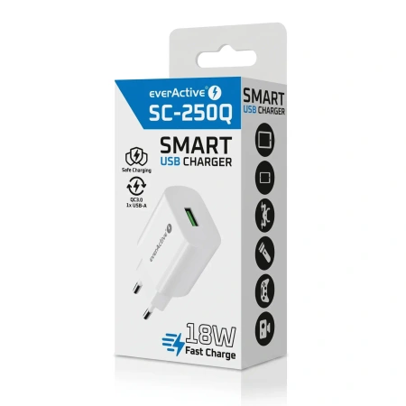 Ładowarka sieciowa USB-A 18W - szybkie ładowanie QC3.0 everActive SC-250Q