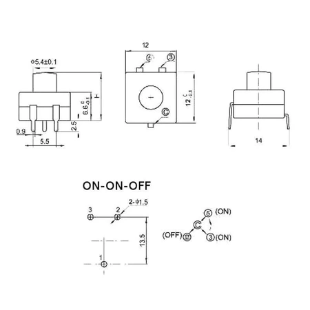 Przełącznik ON/ON/OFF 1A, 30V (przełącznik latarkowy) 213BS