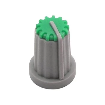 Gałka z kołnierzem do potencjometru na oś 6mm - 14x19mm - szara, zielony znacznik - GS14