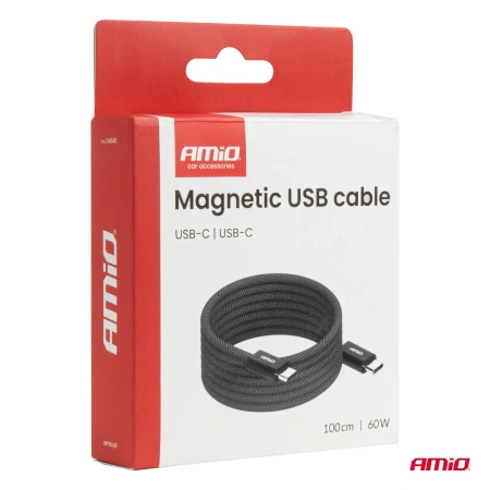 Kabel USB-C - USB-C, 60 W, 2 m, magnetyczny, AMiO