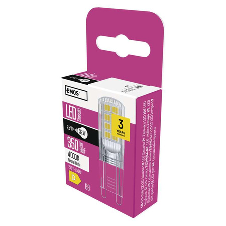 Żarówka LED G9 kapsułka JC, 2,5 W, odpowiednik 32 W, neutralna biel, 350 lm, EMOS ZAR-E-ZQ9536