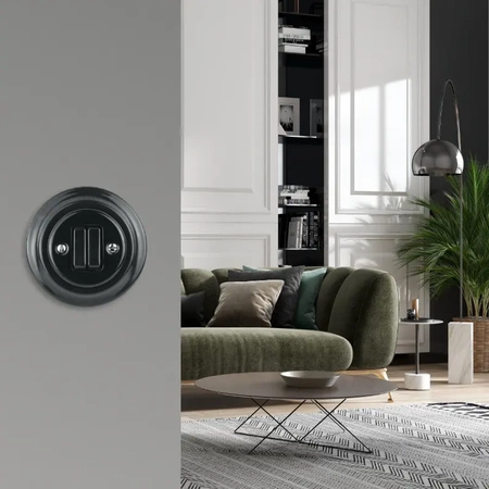 Włącznik światła podwójny z ramką, ceramiczny, montaż podtynkowy, kolor czarny Ceramic Loft