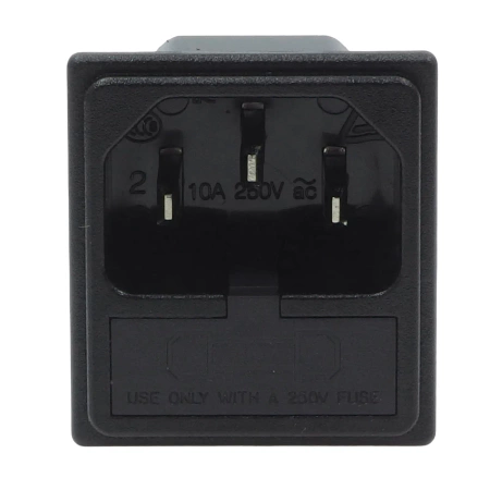 Gniazdo zasilania 230V IEC 10A, męskie z miejscem na bezpiecznik, RF-2004