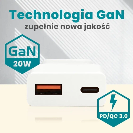 Ładowarka sieciowa everActive GaN USB szybkie ładowanie QC3.0 + USB-C PD 30W SUPER SLIM SC-380Q
