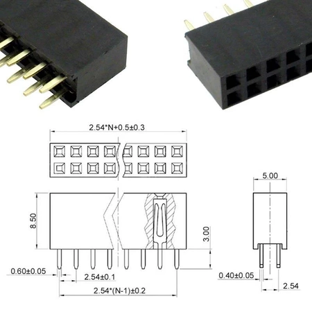Gniazdo dwurzędowe 2x5pin, r2.54, proste