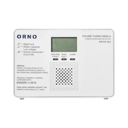 Czujnik czadu, podświetlany LCD, 9 V, sensor 7 lat, ORNO DC-633